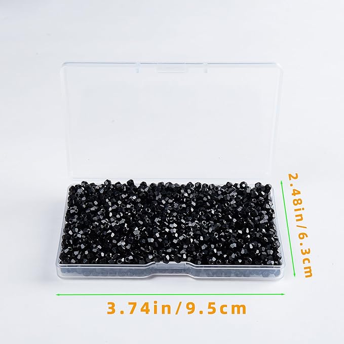 laopottbeads 1200pcs black 3mm bicone crystal beads for jewelry making – small faceted glass beads for bracelets, earrings, loc sprinkles, diy crafts
