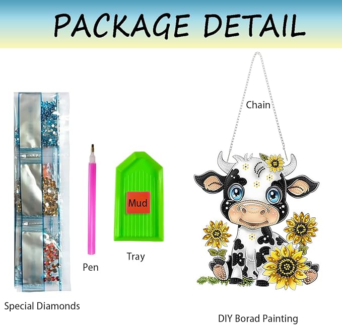Yunzlly Hanging Diamond Art Ornament Double Sided Kit Smile Cow, Special Crystal Diamonds Painting Pendant for Adults, DIY Acrylic Gem Painting Board Kit