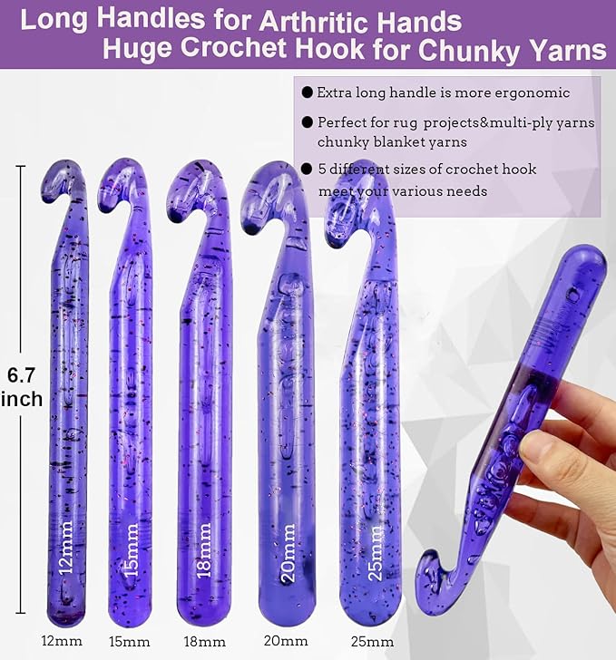 Weabetfu 18mm Large Crochet Hook,Huge Crochet Hooks for Chunky Yarn,Ergonomic Knitting Giant Crochet Hooks,Big Crochet Hooks for Knitting Yarn Carpet Scarf Wool Roving, Purple