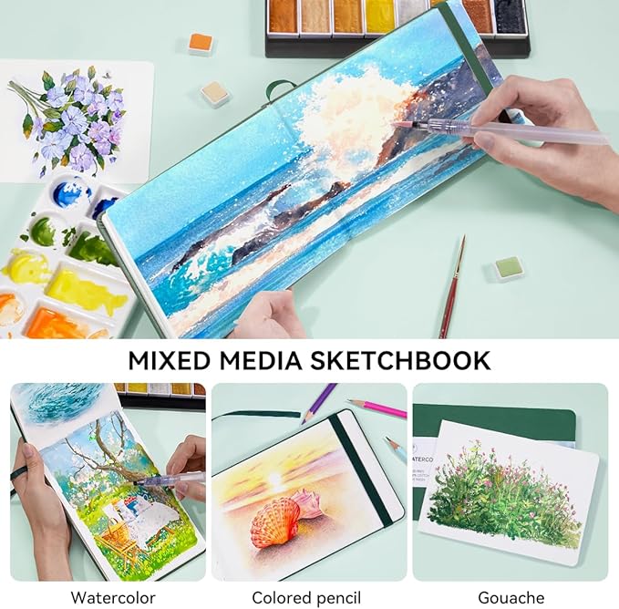 Lightwish Watercolor Journal, 100% Cotton Hot Press Art Supplies Small Watercolor Paper Sketchbook 4.96” x 3.62”, 20 Sheets (140lb/300gsm), Acid-Free for Watercolors, Gouache, Acrylics