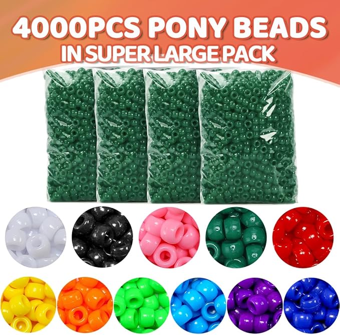 praisebank 4000pcs dark green pony beads for jewelry making, crafts, hair braids