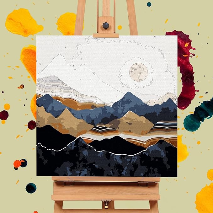 Framed Paint by Numbers Kit for Adults Beginners & Kids Ages 8-12, Abstract Mountain Acrylic Easy Paint by Number with Frame, Paint by Number Kits on Canvas Framed (10 * 10 Inch, without Easel)