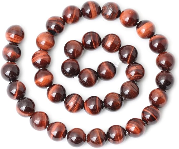 cheavian 35pcs 10mm natural red tiger eye gemstone round loose beads for jewelry making diy findings 1 strand 15"