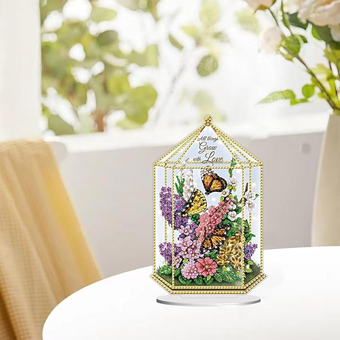 hyzsj Tabletop Special Diamond Craft Painting Kit Garden, 8.8x7.6inch Stand Up Diamonds Painting Art Kit for Adults Ornament, DIY Gem Craft Desk Placement Butterfly