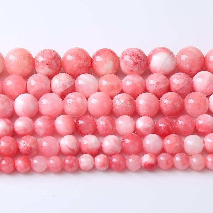 32pcs 12mm Natural Pink White Persian Jade Gemstone Beads Round Loose Spacer Beads for Jewelry Making DIY Bracelets Necklaces 15" (Pink Persian Jade, 12mm)