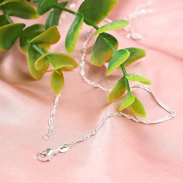 Whaline 24 Pack Silver Plated Chain Necklace 925 Water Ripple Plated Necklace for Jewelry Making Craft, Womens and Girls