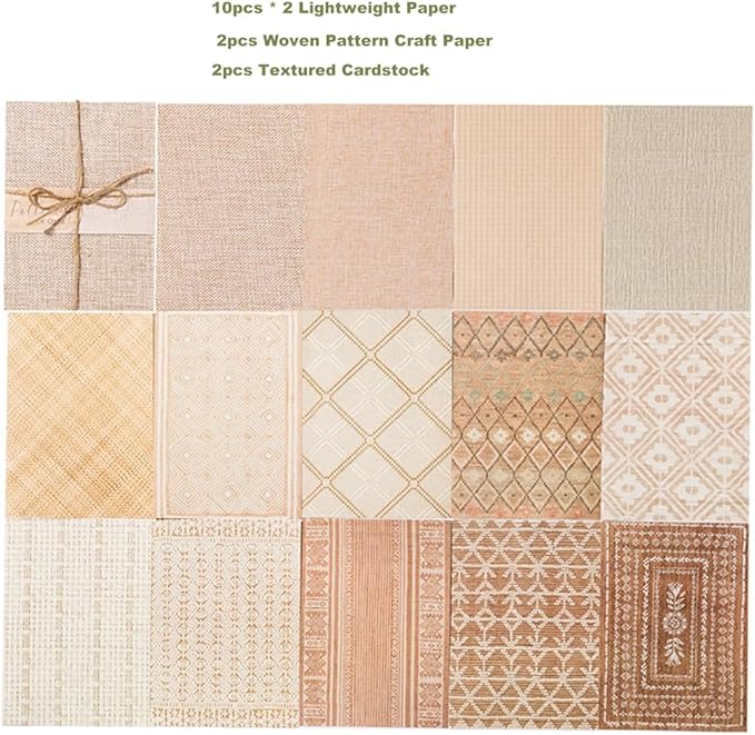 24 Sheets Vintage Linen Scrapbook Paper Embossed Textured Paper Kit Collage Supplies for Decoupage Crafts Scrapbooking Card Making Bulletin Board Junk Journalling Embellishment(Light Brown)