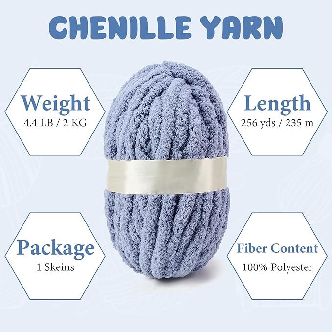 Chunky Yarn for Hand Knitting, Jumbo Chunky Yarn for Crocheting, Chunky Chenille Yarn, 1 Pack (32 yds 8.5 oz Each Skein),#7, Dark Grey