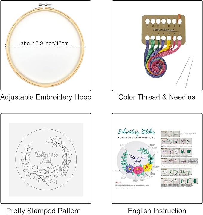 Louise Maelys Funny Embroidery Kits for Beginners,Cross Stitch Kit for Adults Starters,DIY Needlepoint with Floral Flower Wreath Pattern