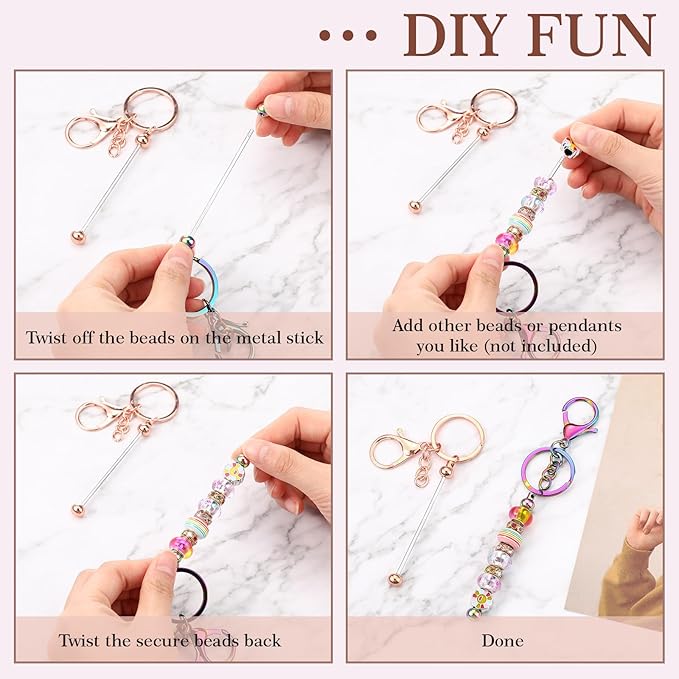 Tondiamo 24 Pcs Beadable Keychain Bars Bulk Beads for Keychain Making Kit Gifts for Women Men DIY Crafts(Classic Color)