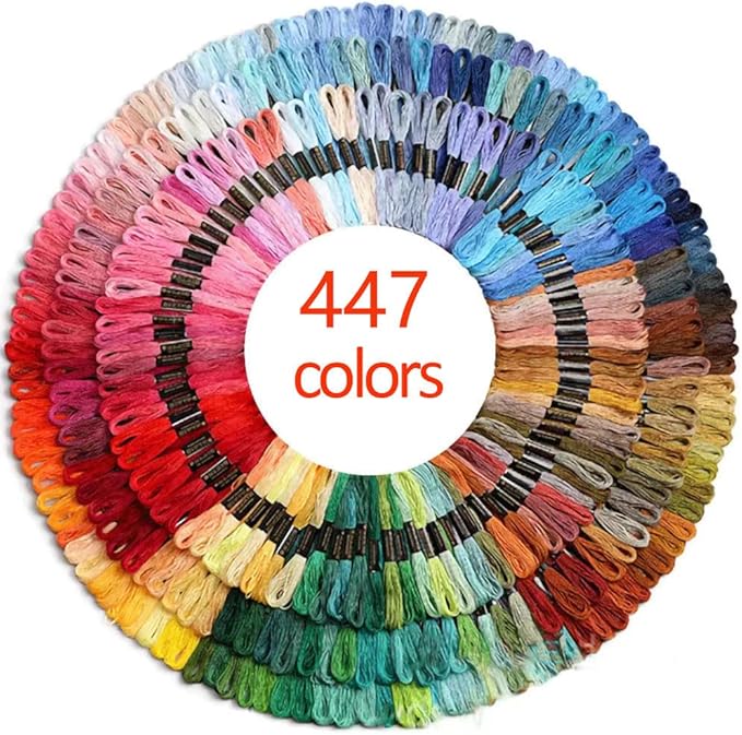 Premium Rainbow Color Embroidery Floss with Cotton for Cross Stitch Threads, Bracelet Yarn, Craft Floss, Embroidery Floss Set (447colors)