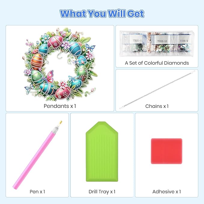 MOGTAA Easter Egg Diamond Art Hanging Kits for Adults Beginners, Flowers Diamond Art Suncatchers, 5D Special Shape Butterfly Diamond Painting Window Pendant Kit for Home Garden Wall Decor