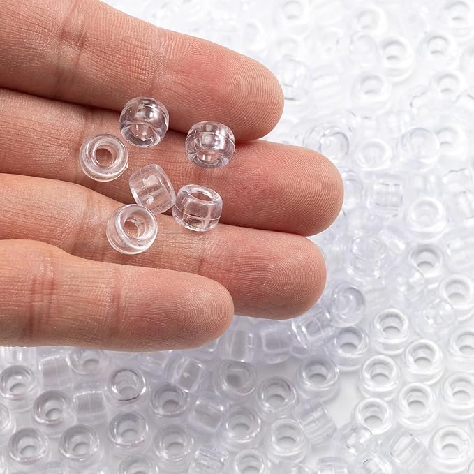 Gxueshan 1000 Pcs Acrylic Translucent White Clear Pony Beads 6x9mm Bulk for DIY Friendship Bracelet Necklace Jewelry Making Earring Hair Braiding Braids Kandi Beads