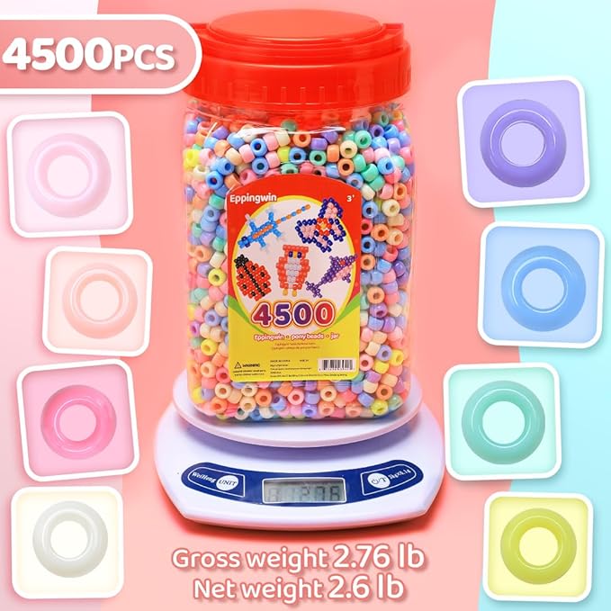 2.5 lb wholesale large pony beads (6x9 mm) bucket, easy storage macaron beads bulk, over 4500 pony bead for jewelry making, crafts (macaron)