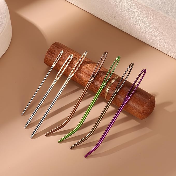 17pcs Large Eye Sewing Needles Kit with Wooden Case, Large Eye Blunt & Bent Tapestry Steel Yarn Needles Darning Needlepoint Supplies Embroidery Tools for Hand Knitting & Crochet Projects