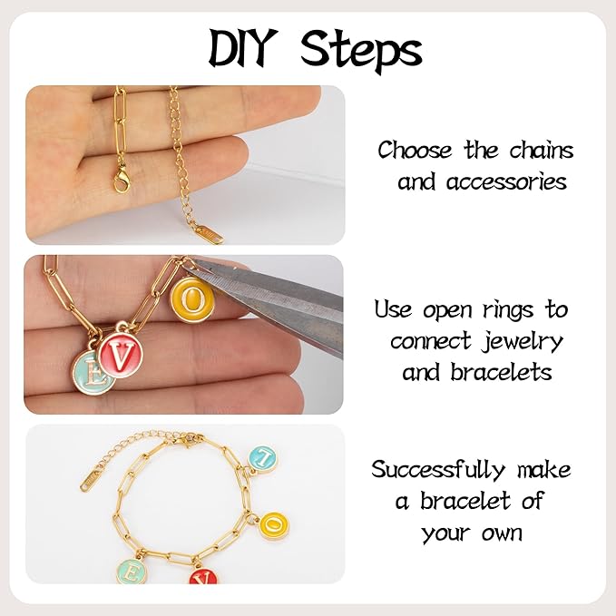 10 PCS Charm Bracelet Chain, 18K Gold Charm Bracelet Kit, 6.3Inch Paperclip Chain Bracelets, Chain Bracelet for Jewelry Making, Adjustable Jewelry Charm for Crafting and Gifting