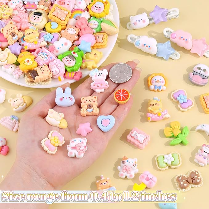 60PCS Slime Charms Cute Flatback Resin Charms for Slime, Random Kawaii Decoden Charm for Embellishments Phone Junk Case Charms Bulk, Hairpins Scrapbooking Crafting & DIY Decoration