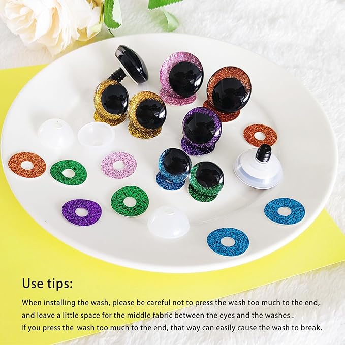 Nizdyzy 72pcs Safety Eyes for Crocheting Glitter Safety Eyes for Amigurumi Stuffed Animals Crochet DIY Dolls and Toys Making