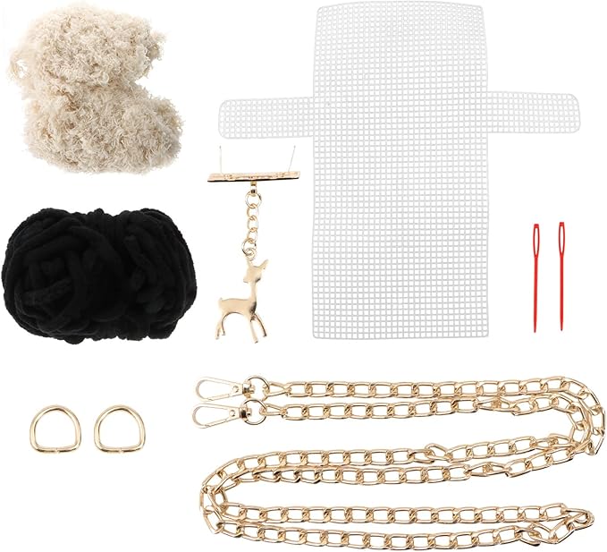 DOITOOL DIY Cross Stitch Purse Kit with Deer Pendant Handmade Braided Yarn Bag Material Set for Crochet and Knitting Compact 7.28X4.13X1.77In Portable DIY Sewing Accessory for Women