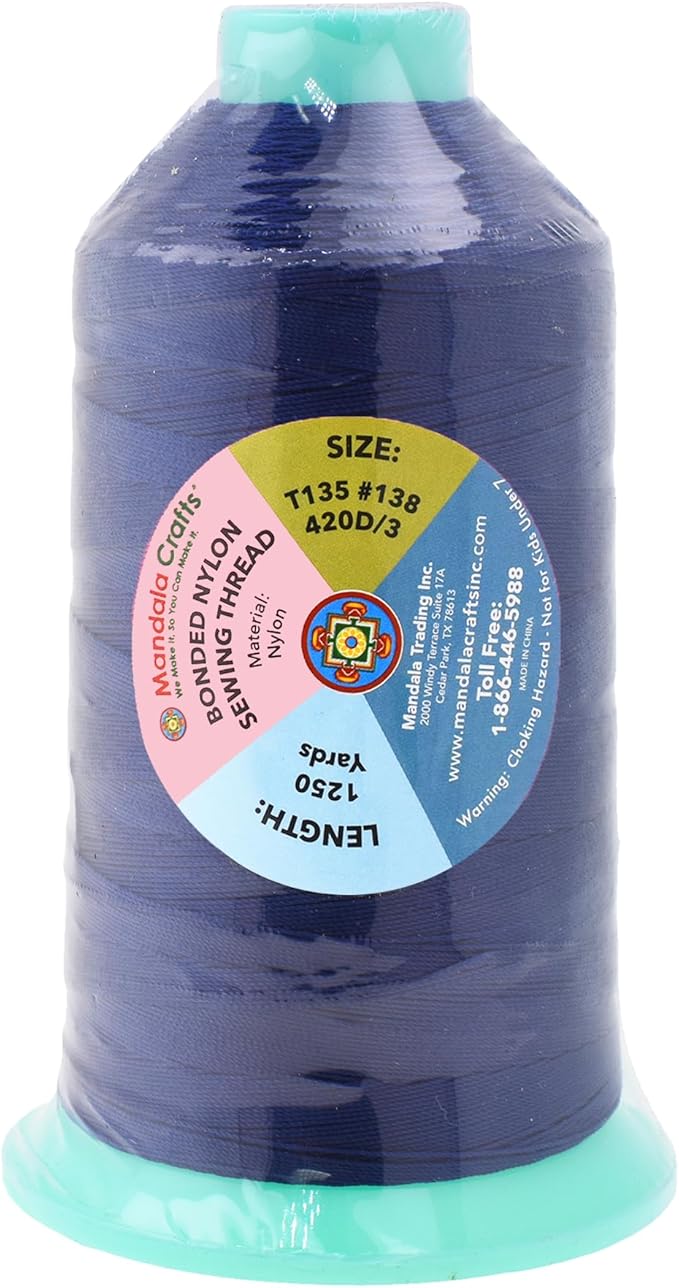 Mandala Crafts Size 138 420D T135 Bonded Nylon Thread - Navy Blue 1250 YDs Tex 135 Heavy Duty Sewing Threads for Leather, Jeans, Weaving, Outdoor Marine Upholstery