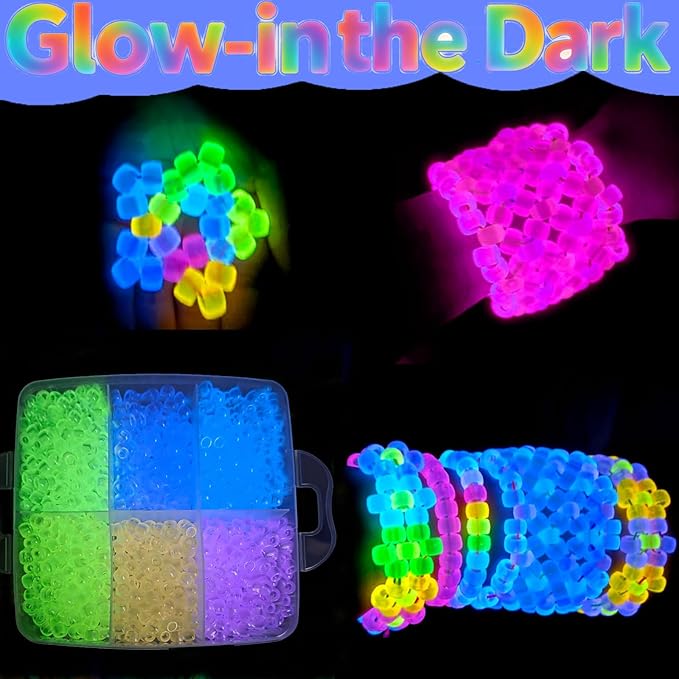 5800Pcs Glow in The Dark Pony Beads Bulk,30 Colors Rainbow Kandi Bead for Hair Braiding Friendship Bracelet Making Kandi Jewelry Key Chains DIY Crafts Chirstmas Gifts (5800PCS(30Color))