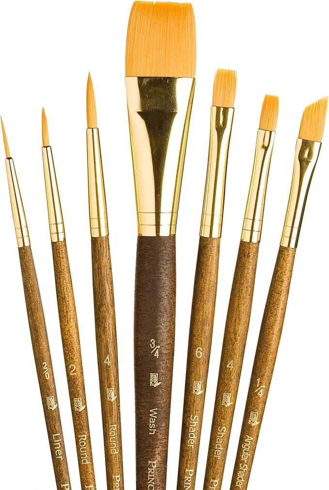Princeton RealValue Brush Set, Synthetic Golden Taklon, Brown Handle, 7 Piece, 1 Count