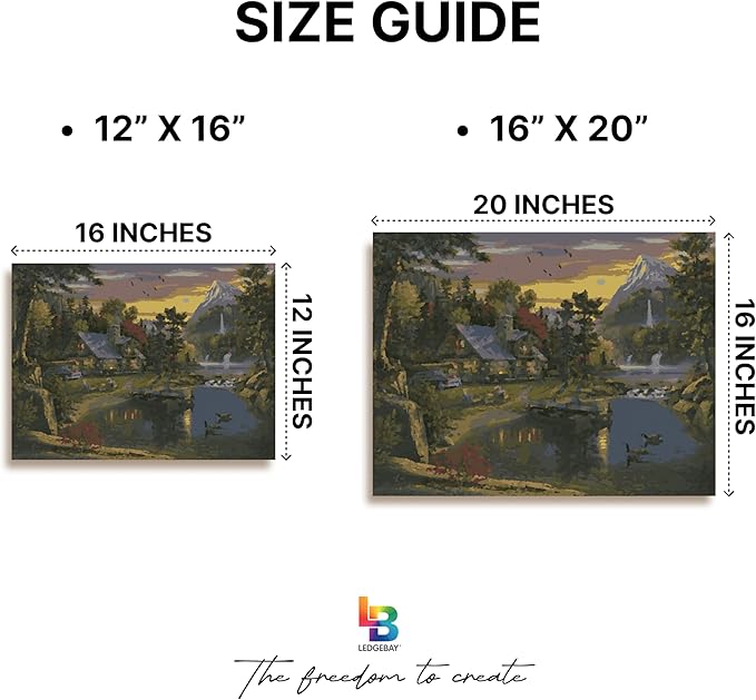 Ledgebay DIY Paint by Numbers Kit for Adults Framed Canvas Beginner to Advanced Paint by Numbers Kit Kits Include Acrylic Paint Set Brushes Tabletop Easel (Mountain Paradise 16" x 20" Framed)