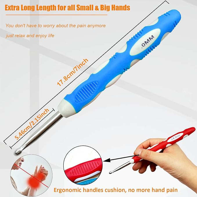 Mdoker Size M/13(9mm) Crochet Hook,Extra Long Crochet Hooks Needles for Arthritic Hands,Ergonomic Grip Soft Handles for Beginners and Experiecced Crochet Lover,Comfortable/Smooth/Ergonomic
