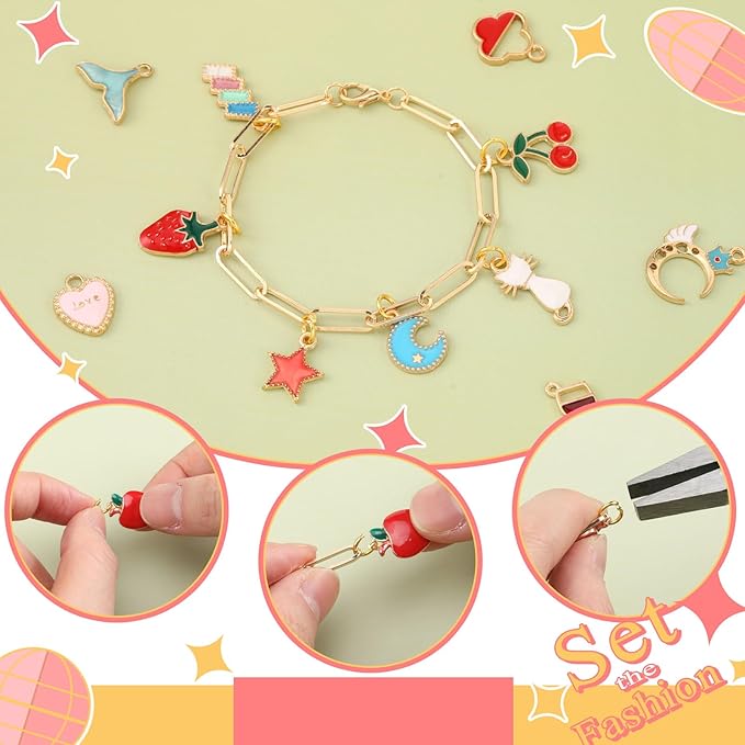 Tondiamo 173 Pieces Charm Bracelet Making Kit for Women DIY Gold Chain Bracelet Jewelry Making Kit for Adult 100 Assorted Charms Pendants 60 Jump Rings Pliers Tools for Crafts Beginner Supplies Gift