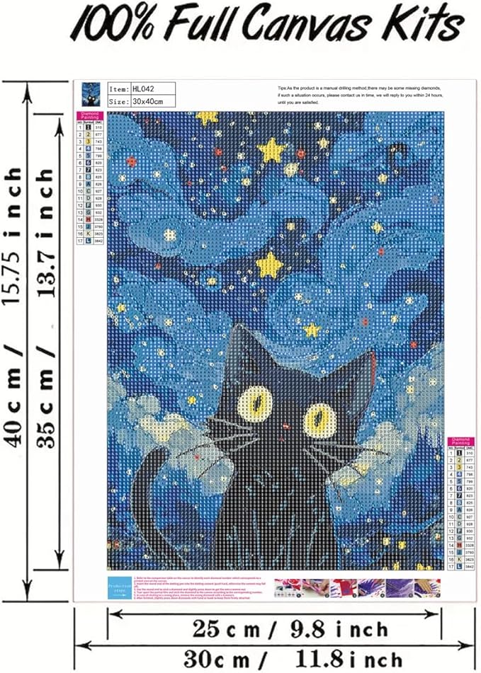 GEMFAMILY Black Cat Diamond Painting Kits for Adults, 5D Full Drill Diamond Art Kits for Beginner, DIY Paint with Diamonds Gem Art for Home Wall Decor 12 X 16inch
