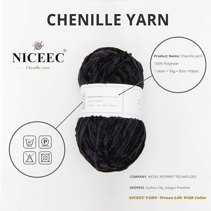 NICEEC 3 Skeins Soft Chenille Yarn Blanket Yarn for Knitting Fancy Yarn for Crochet Weaving DIY Craft Total Length 3×85m (3×93yds, 3×50g)_Khaki