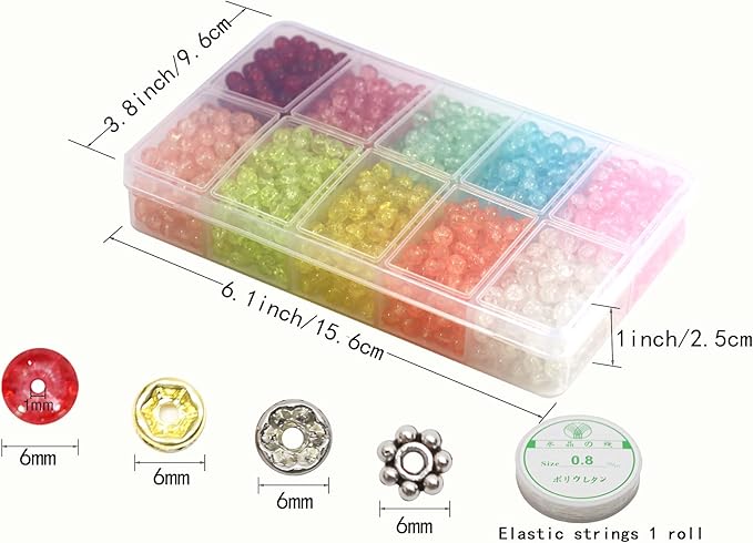 1450pcs Crackle Glass Beads Handcrafted Round Lampwork Smooth Loose Beads for Bracelet & DIY Jewelry Making 6mm Mixed