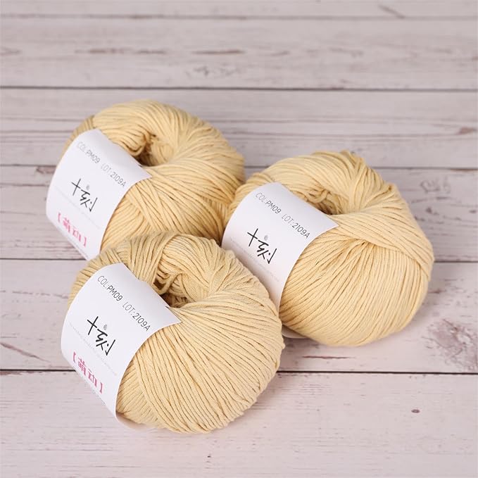 Fine Weight Knitted and Crocheted Cotton Yarn, 100% Long Staple Cotton Yarn, Baby Sports, 2 Packages of 100g/3.52oz (Per Skein 50g/162yards) - Cheese Yellow