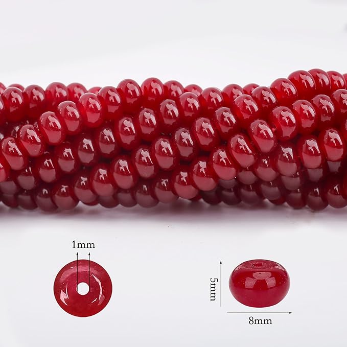 2 Strands (150PCs) Garnet Jade Rondelle Beads, 5 * 8mm Gemstone Loose Spacer Abacus Disk Beads for DIY Bracelet Necklace Earrings Jewelry Making, Craft Supplies Beading Kit