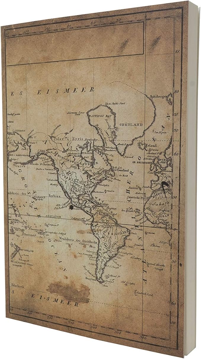 LayFlat Sketchbook - 5.5 x 8.25 Inches - Old World Map Blank Note Book, 64 Sheets, Thick 100gsm Paper