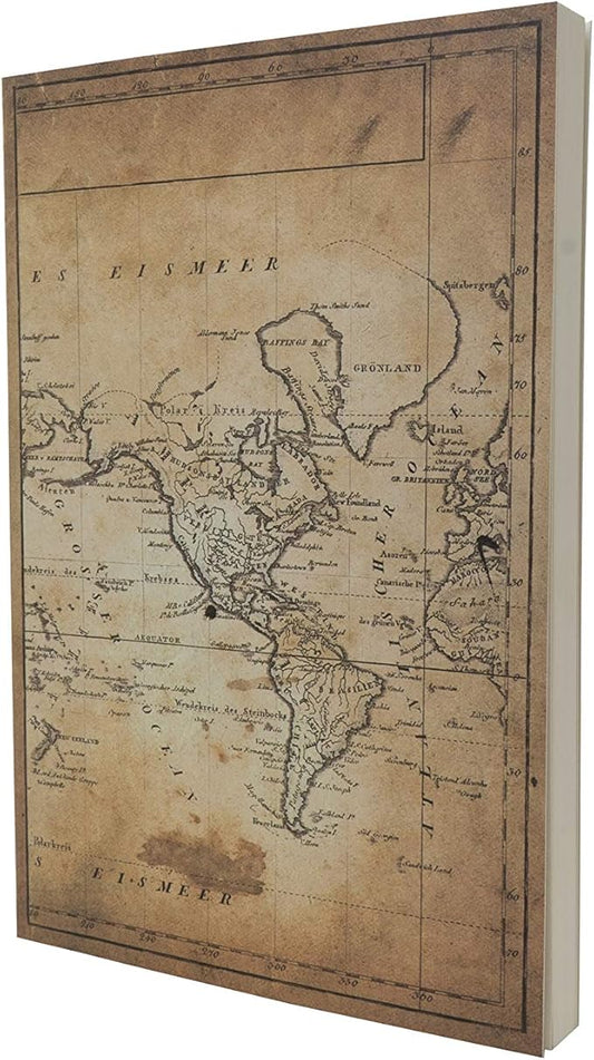 LayFlat Sketchbook - 5.5 x 8.25 Inches - Old World Map Blank Note Book, 64 Sheets, Thick 100gsm Paper