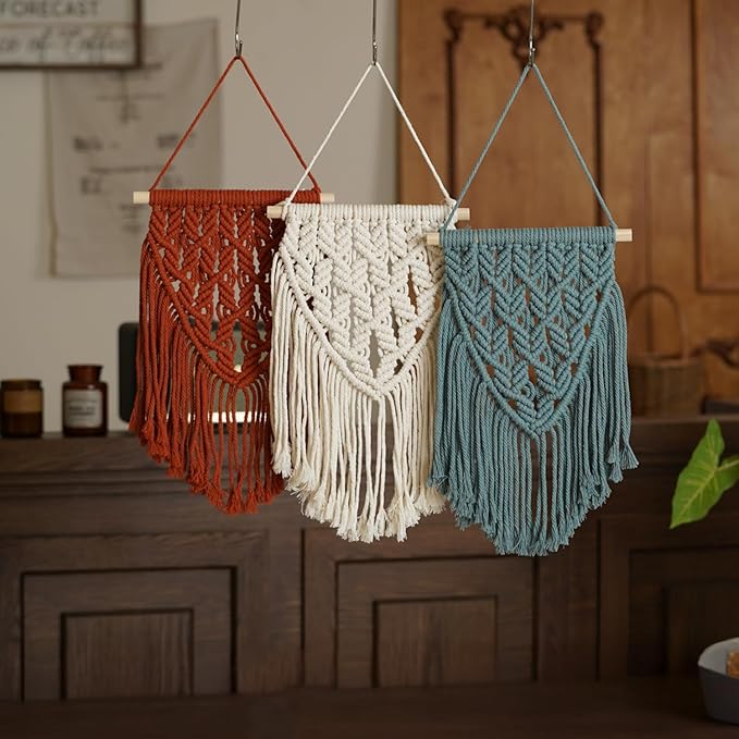 nashibowu small macrame wall hanging decor boho tapestry for bedroom living room dorm nursery and office, cute aesthetic wall art for small spaces for teen girls and home decor (white, 16 * 10 inch)