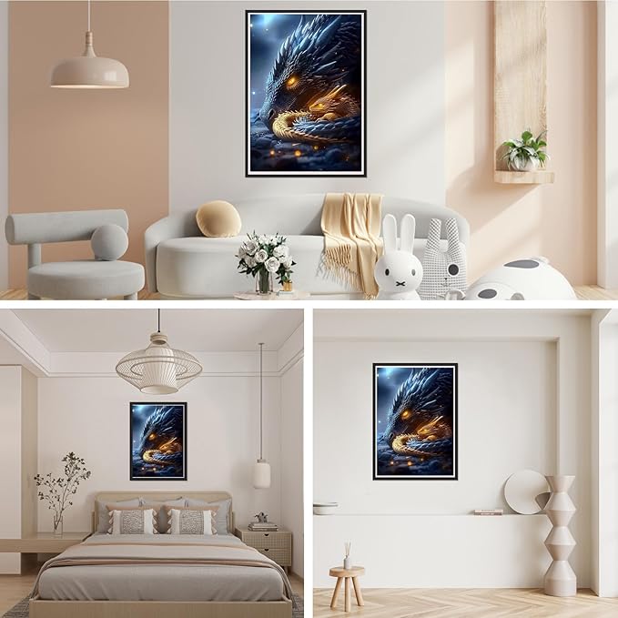 SENQAO 5D Dragon Diamond Painting Kits for Adults, Dragon Diamond Art Kits for Adults Beginner, DIY Full Drill Diamond Dot Gem Painting for Home Wall Decor 12x16 inch