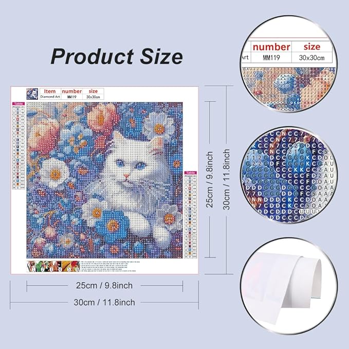 WSLWXSHM Diamond Painting Kits for Adults Cat, Flower Round Full Drill Diamond Art Kits, 5D DIY Paint with Diamonds Crafts for Home Wall Decoration Gifts 12×12Inch, Animal