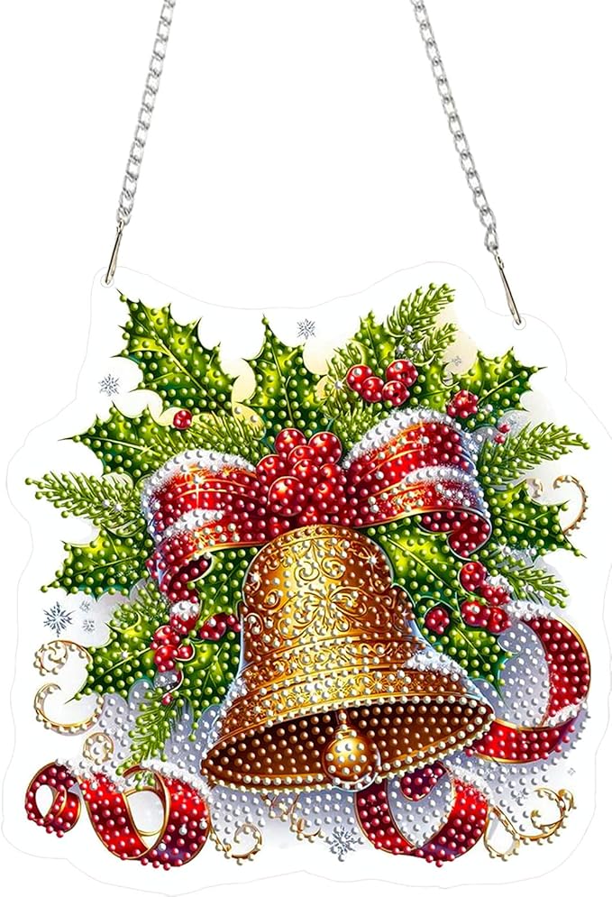 EMIEAUFG Christmas Diamond Art Hanging Kit for Adult, Xmas Bell Diamond Art Pendants, Double Sided Acrylic & 5D Special Shaped Rhinestone, Christmas DIY Ornament for Window Home Wall Decor
