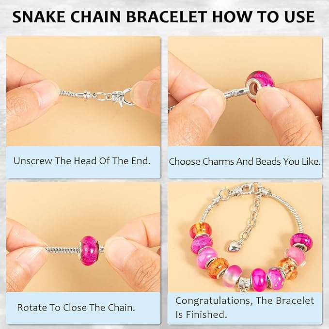 20 Pcs 6.3 Inch Snake Chain Charm Bracelets for Jewelry Making - Adjustable Snake Charm Bracelet Chains with Heart Shape Extender Chain DIY Bracelet Chain for Women