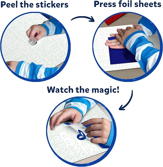 skillmatics foil fun - letter & number stickers, mess-free art, project kits, diy colorful creative activity, gifts for ages 5, 6, 7, 8, 9, and up