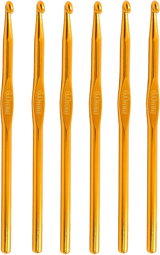 Auvotuis 6Pcs 6mm US Size J (Size 10) Aluminum Crochet Hook Knitting Needles for DIY Craft Yarn, Gold Tone