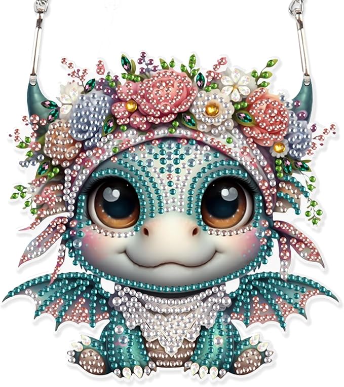 AiYuanzsh Diamond Art Painting Kits Hanging Pendant, Animal Baby Dragon Diamond Art Hanging Sign DIY Special Shaped Crystal Pendant Ornaments for Door Wall Window Home Xmas Halloween Decor