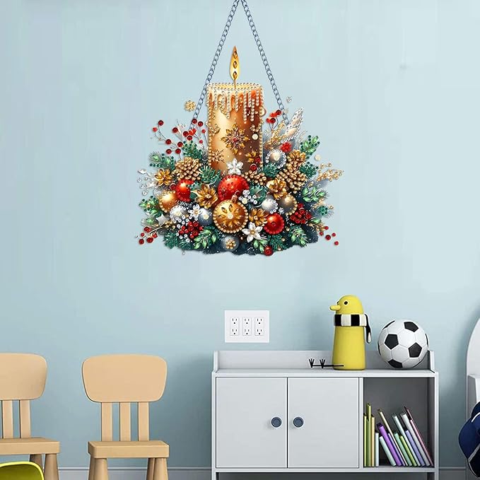 STGLCR Candle Christmas Diamond Art Hanging Kits for Adults, Christmas Candles Diamond Art Suncatchers, 5D Special Shape Diamond Painting Pendant Window Ornament Gifts for Home Door Wall Decor