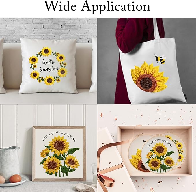 Nuberlic Sunflower Embroidery Kit 3 Pack Embroidery Kits for Adults Beginners Starter Cross Stitch Kit Set with Sunflower Floral Designs - Perfect DIY Gift