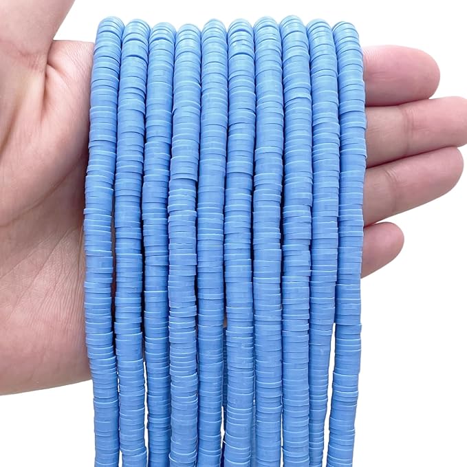 10 Strands Clay Bead, Heishi Beads for Bracelet Stack, Earth Tone Clay Beads for Adults, Flat Beads Kit for Friendship Bracelets, Neutral Beads Bracelet Making Kit(Cornflower)