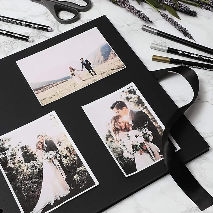 Juvale Spiral-Bound Scrapbook Album - Silk Ribbon Cover for Wedding Scrapbook - Durable Hardcover Black Paper Photo Albums - Complete Scrapbooking Supplies Kit, 80 Pages - 12.25 x 12.25 in, Black