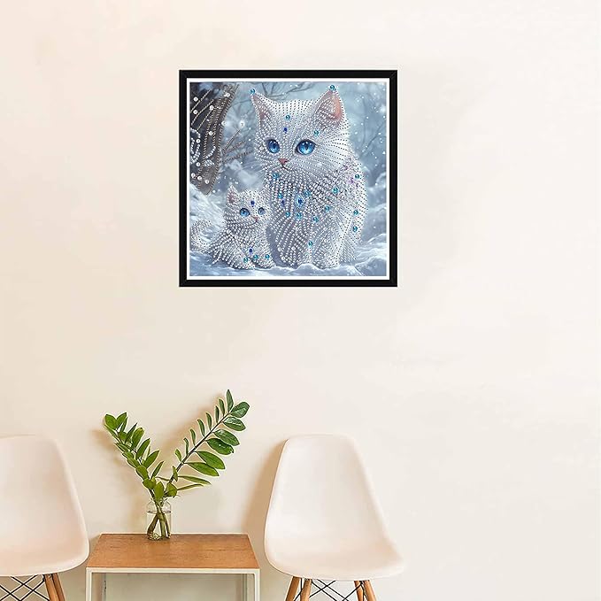 SKRYUIE DIY Diamond Art Kits for Adults Cat Special Shape - 5D Diamond Painting Kits for Adults Animal - Crystal Embroidery Cross Stitch - Craft for Wall & Office Decor 12 x 12 Inch c13