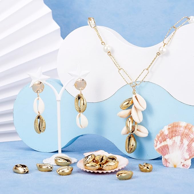 Cheriswelry 50pcs Golden Shell Electroplated Cowrie Beads Spiral Sea Shell Spacer Beads Summer Beach Loose Beads Charms 1520mm for Vase Filler Fish Tanks DIY Jewelry Making